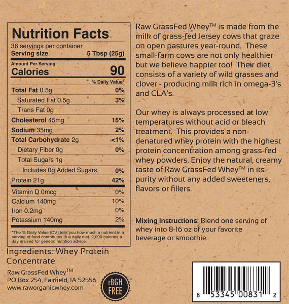 Raw Grass Fed Whey Protein - 2 LB